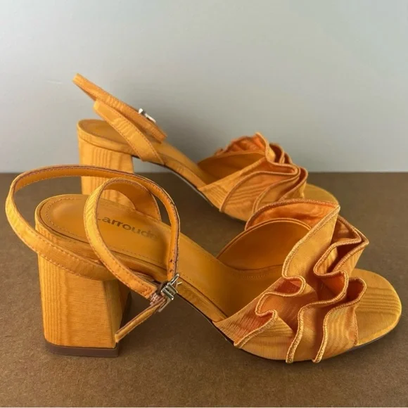NEW LARROUDE ORANGE RUFFLE SANDALS - Picture 4 of 14